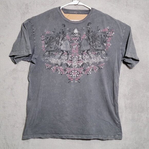 Vintage OTB One True Brand‎ T-Shirt Mens Sz XL Gray Skull Spade Gothic Biker USA - Picture 1 of 9